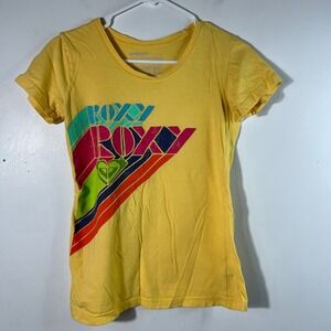 Womens Vintage Y2K Roxy Tee Shirt Short Sleeves Wear Fade Yellow M Cotton
